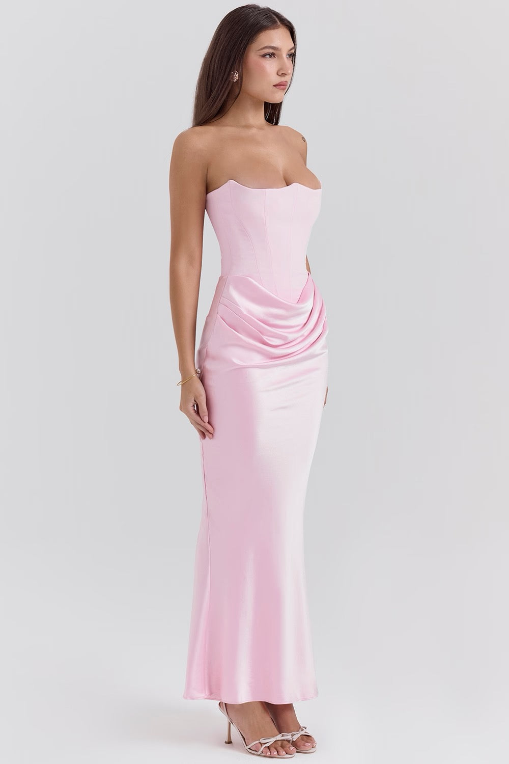 Women's Lace Strapless Evening Maxi Dress — close-up