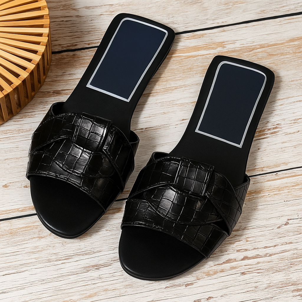 Women's Cushioned Slide Sandals — front view