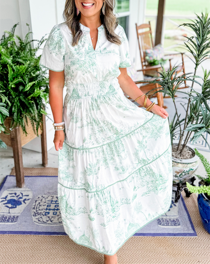 Women's Toile Print Spring Maxi Dress — side view
