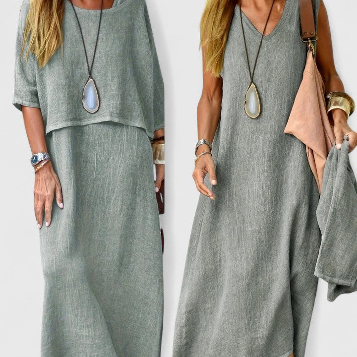 Women's Sleeveless V-Neck Maxi Dress Set — detail view