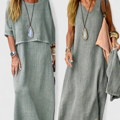 Women's Sleeveless V-Neck Maxi Dress Set — detail view