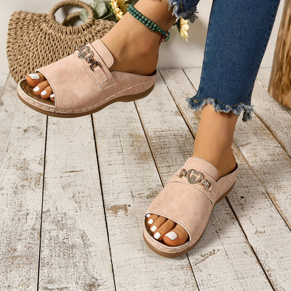 Buckle Strap Flat Slide Sandals for Women