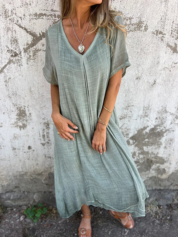 Women's V-Neck Casual Midi Dress — side view