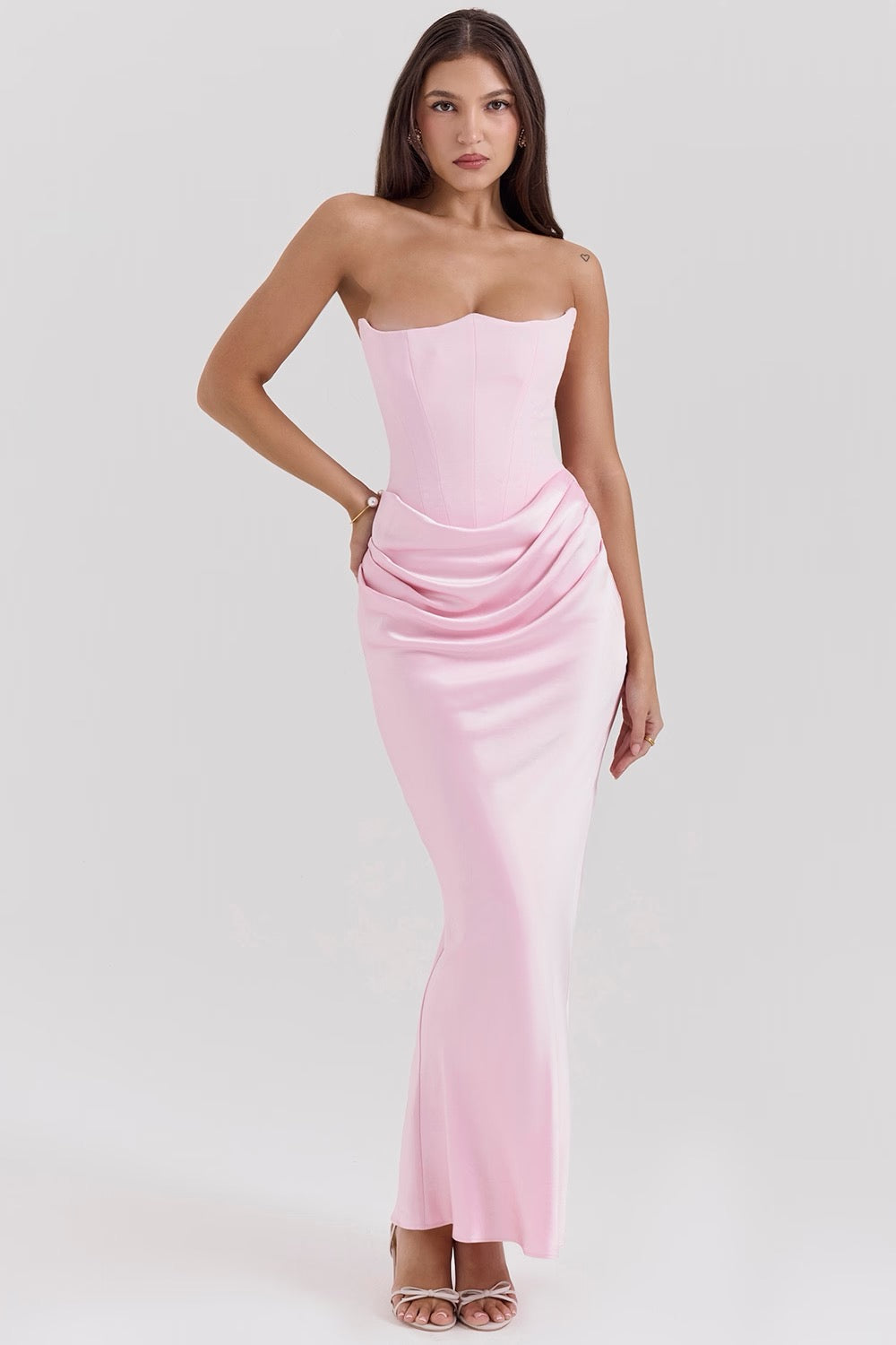 Women's Lace Strapless Evening Maxi Dress — side view