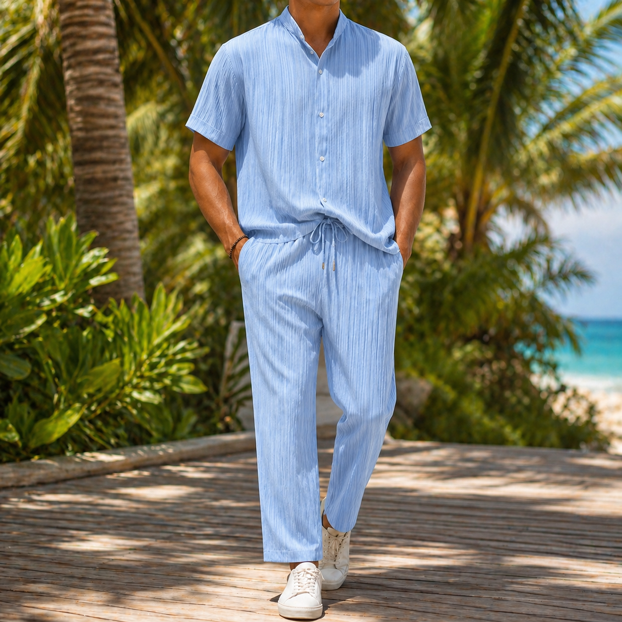 Men's Linen Shirt & Drawstring Pants Set — product view