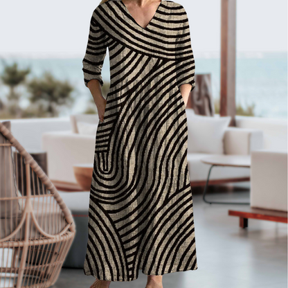 Women's Vintage Striped Casual Midi Dress — product view