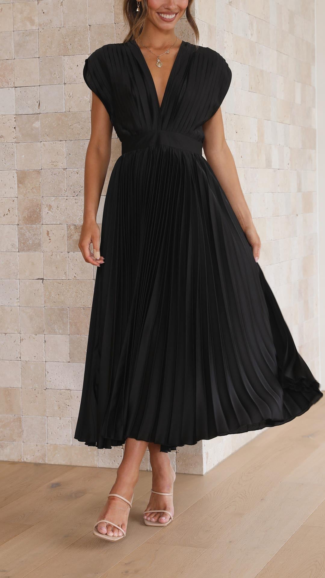 Women's Pleated Formal Evening Maxi Dress — detail view