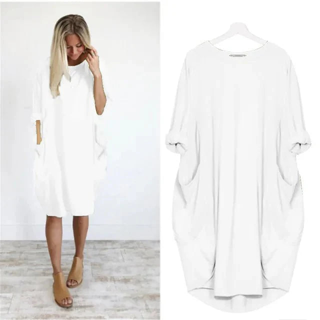 Midi Dress with Pockets and 3/4 Sleeves for Women