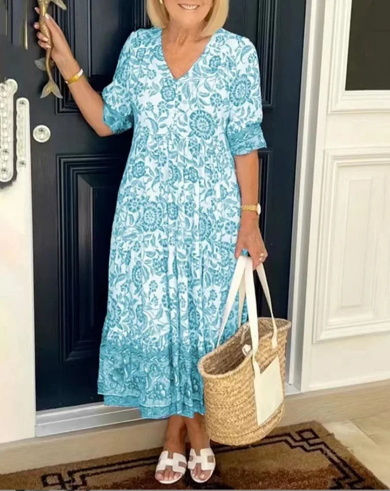 Women's Floral Garden Celebration Midi Dress — close-up