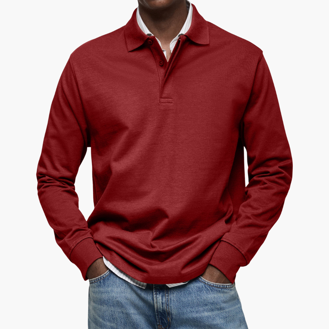 Men's Long Sleeve Casual Polo Shirt — side view