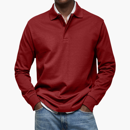 Men's Long Sleeve Casual Polo Shirt — side view