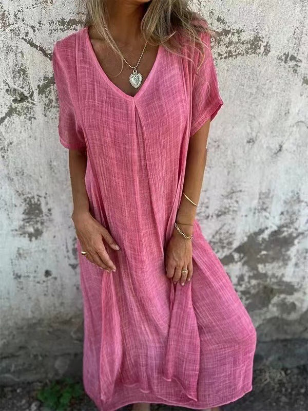 Women's V-Neck Casual Midi Dress — front view