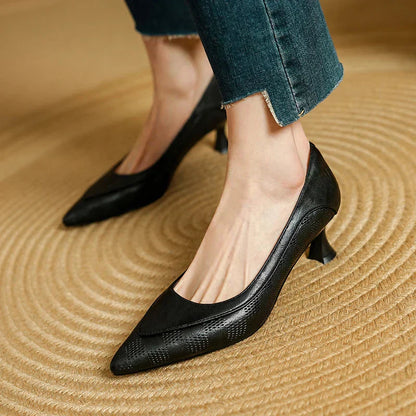 Women's Pointed Toe Kitten Heel Pumps — front view