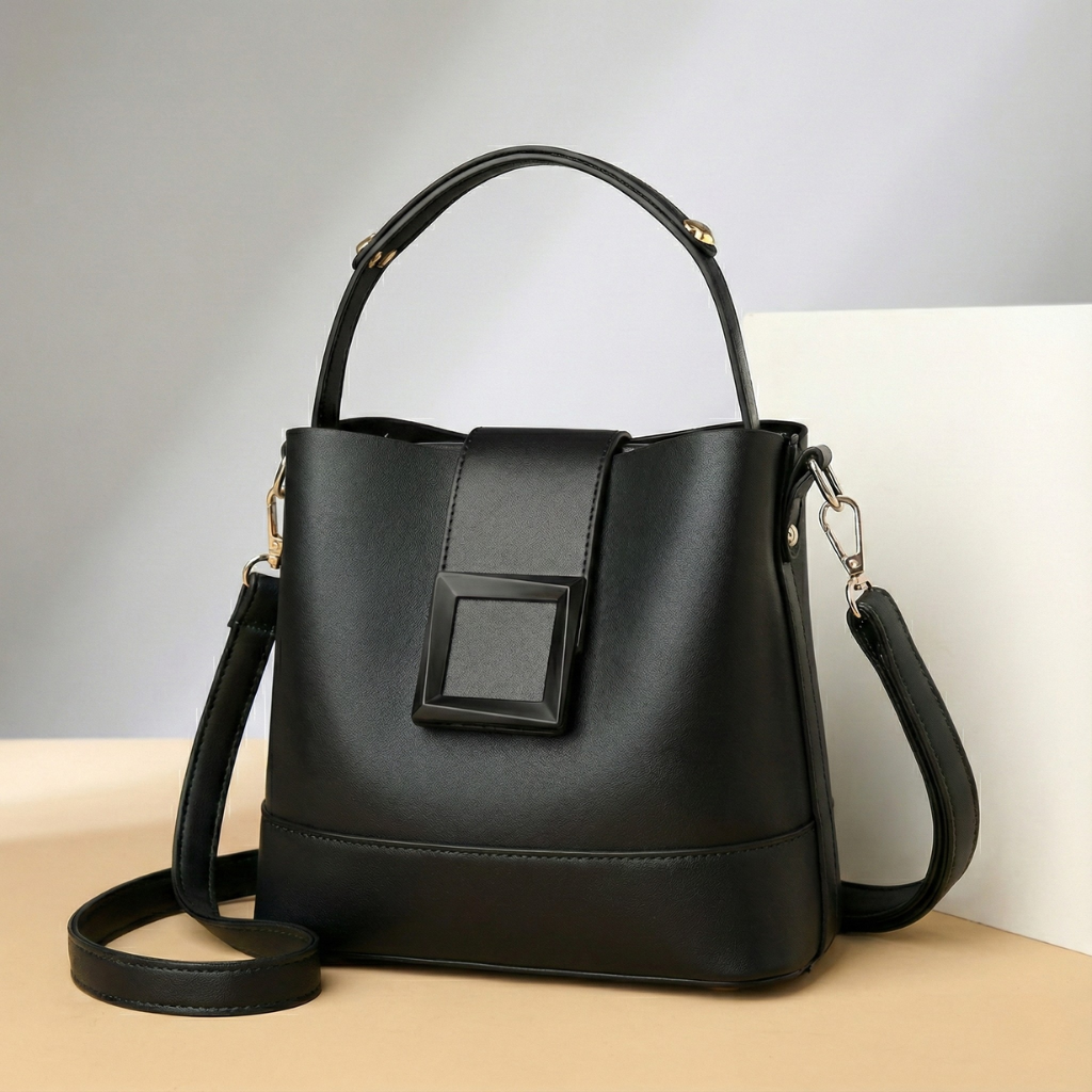 Women's Leather Handbag with Gold Hardware — detail view