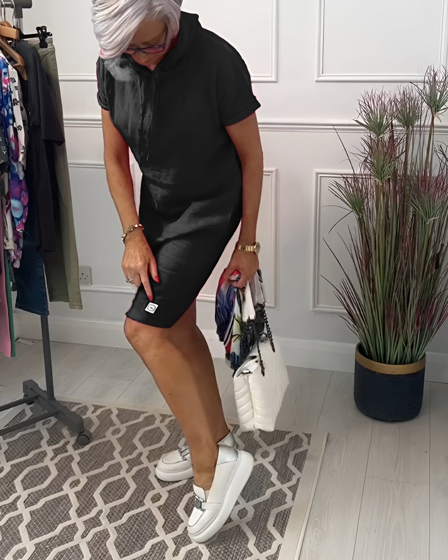 Women's Hooded Casual Everyday Midi Dress — detail view