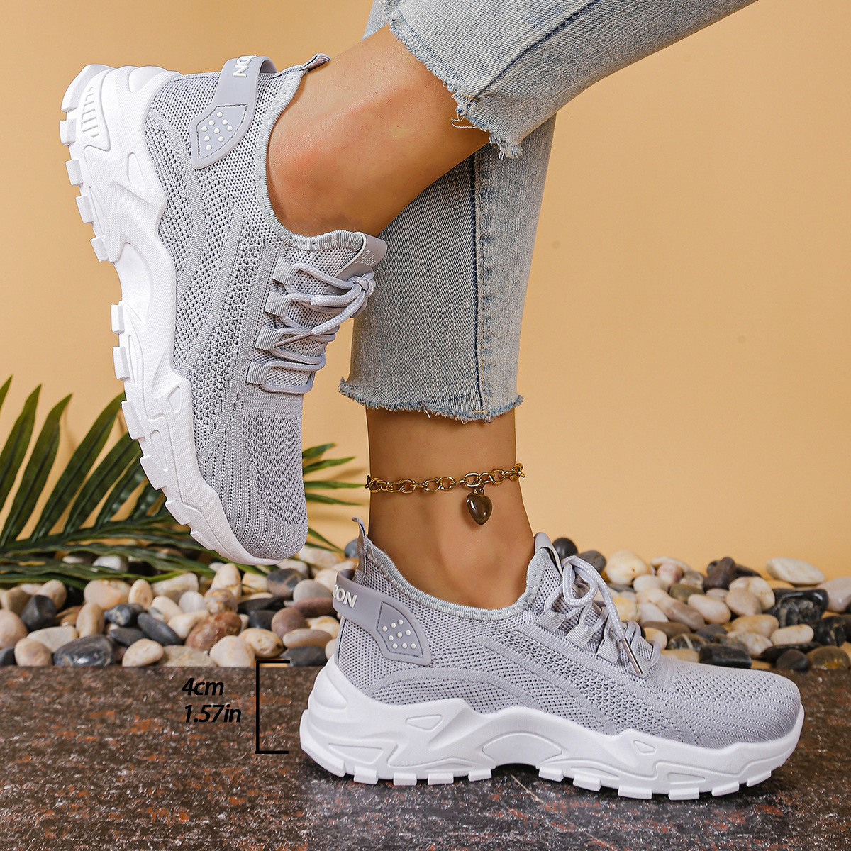 Chunky Mesh Lace-Up Sneakers for Women