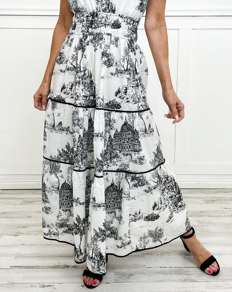 Women's Toile Print Spring Maxi Dress — front view
