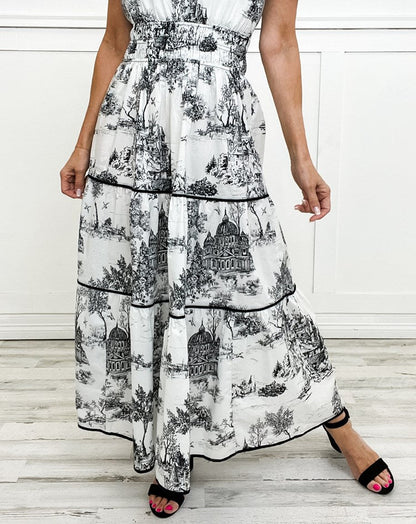 Women's Toile Print Spring Maxi Dress — front view