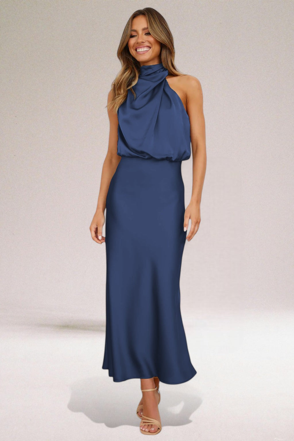 Women's Halter Neck Evening Midi Dress — side view