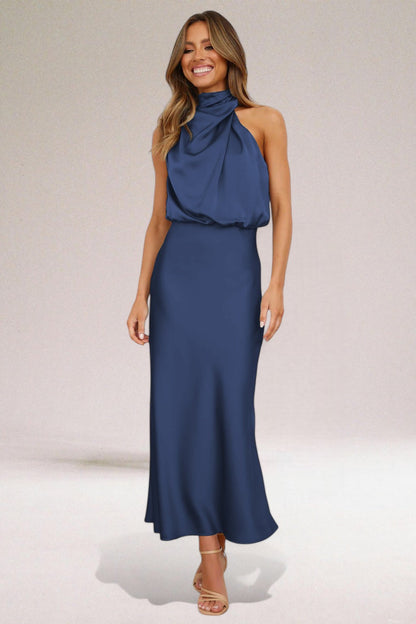 Women's Halter Neck Evening Midi Dress — side view