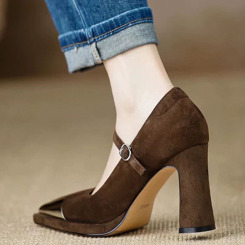 Women's Mary Jane Block Heel Pumps Cap Toe — product view