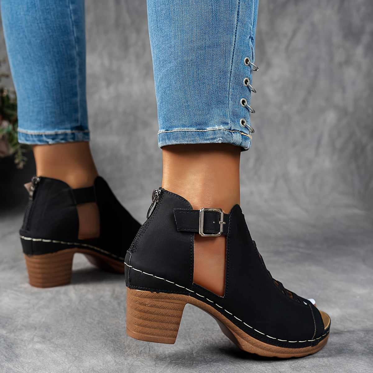 Women's Lattice Heel Adjustable Sandals — side view