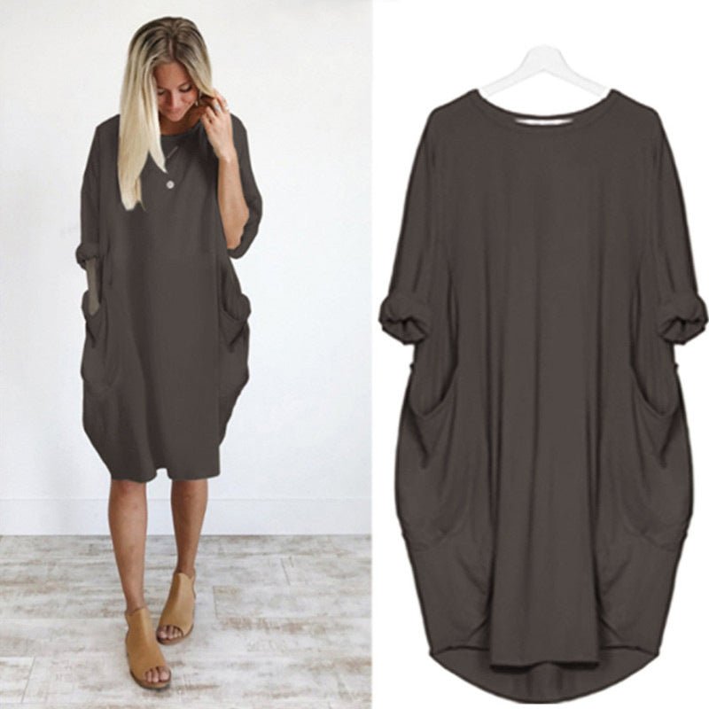 Midi Dress with Pockets and 3/4 Sleeves for Women