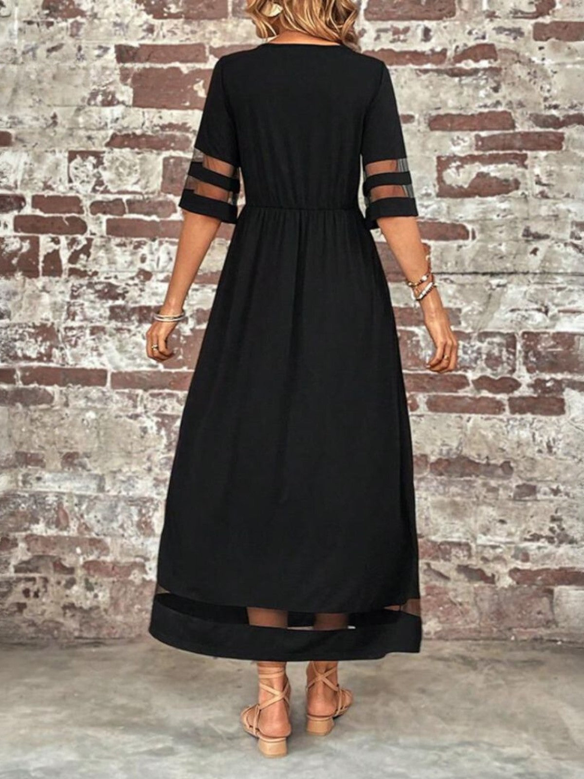 Mesh Panel Sleeve Midi Dress for Women