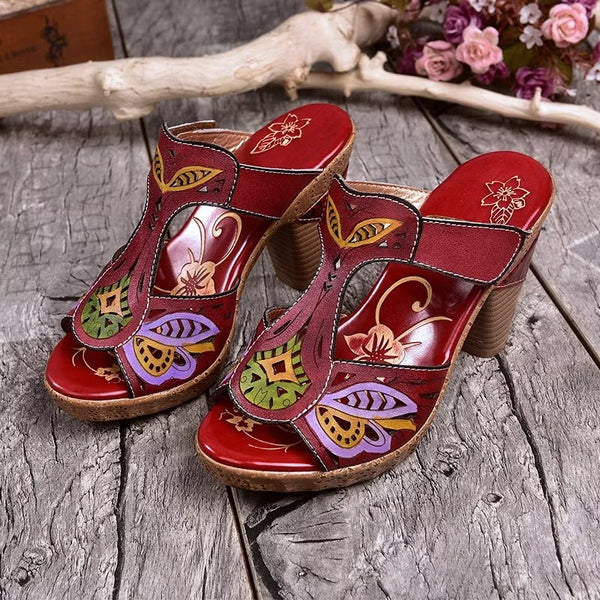 Women's Maroon Red Flat Sandals — product view
