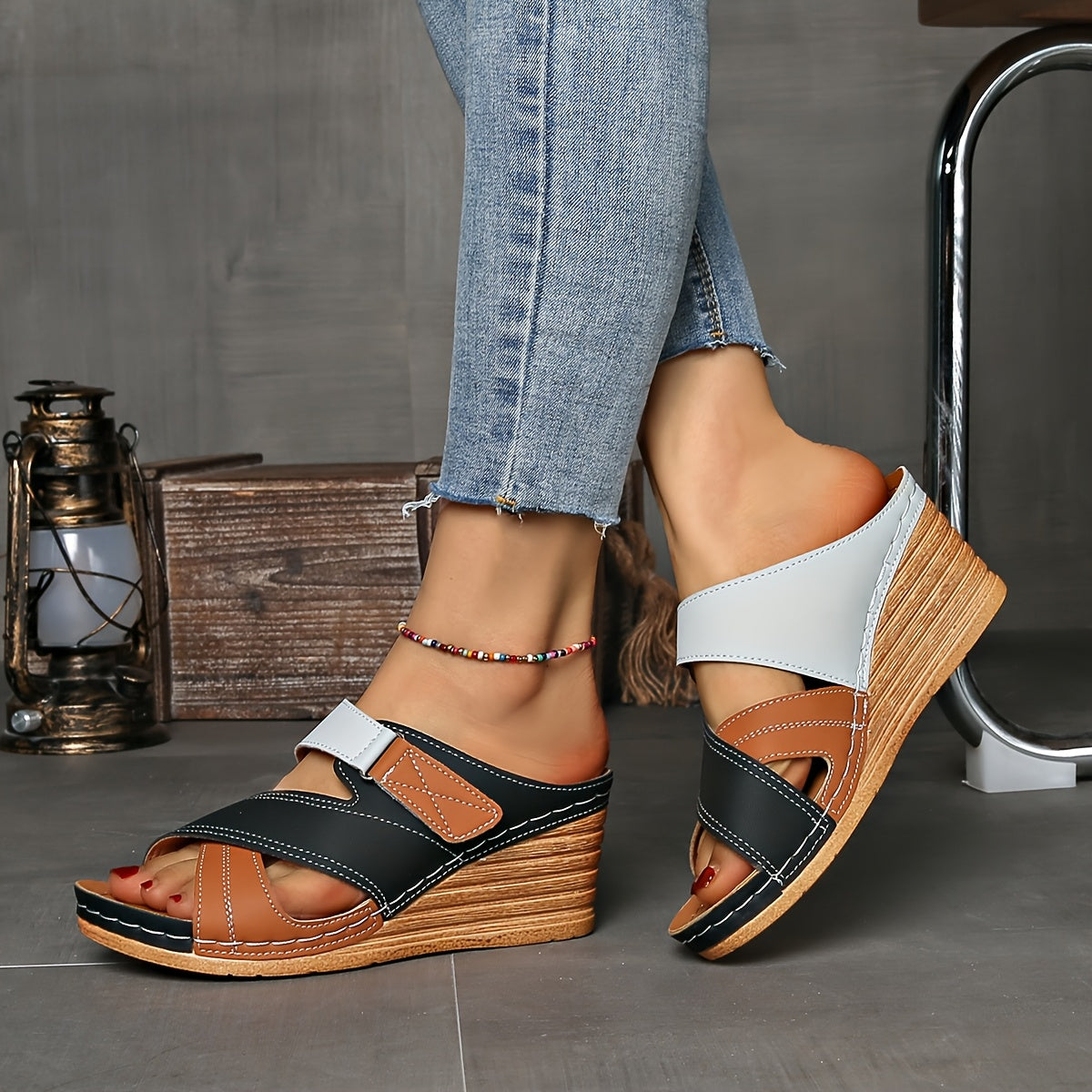 Women's Platform Wedge Slide Sandals — front view
