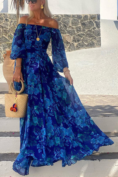 Women's Floral Off-Shoulder Wedding Guest Evening Maxi Dress — front view