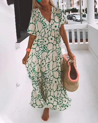V-Neck Floral Print Maxi Dress for Women
