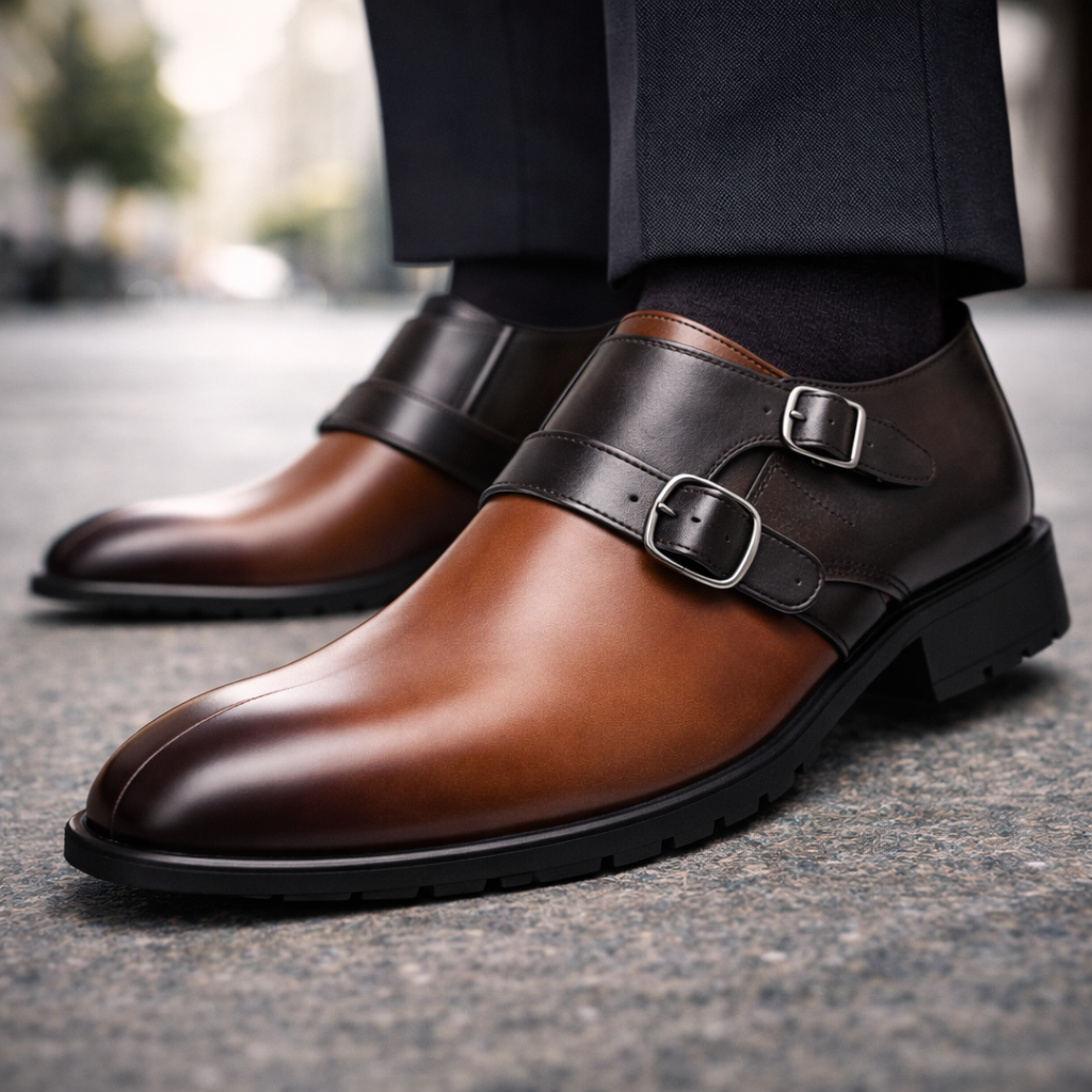 Men's Orthopedic Italian Leather Monk Strap Shoes — product view