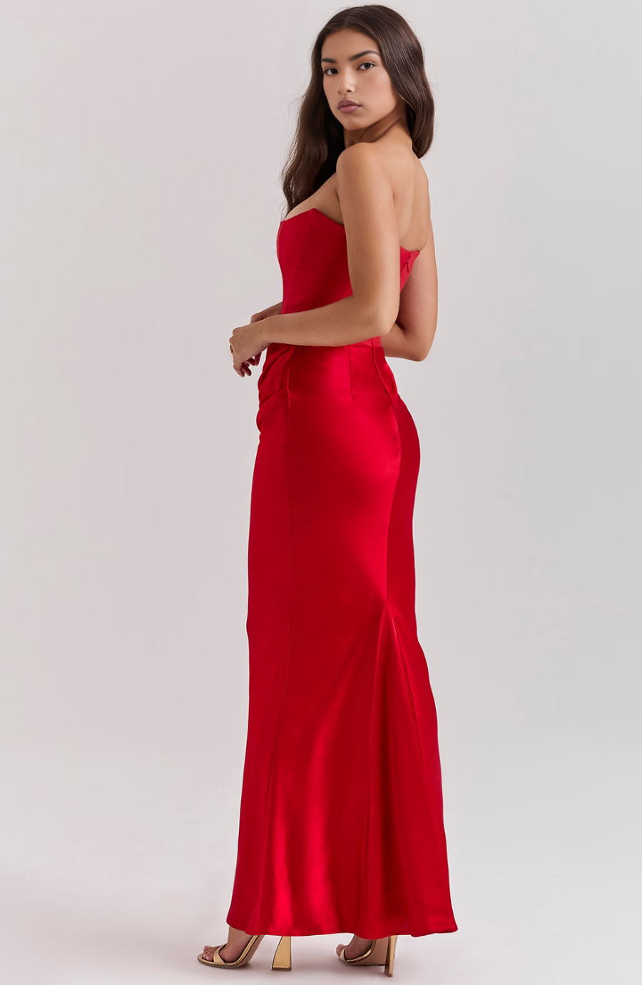 Women's Lace Strapless Evening Maxi Dress — detail view