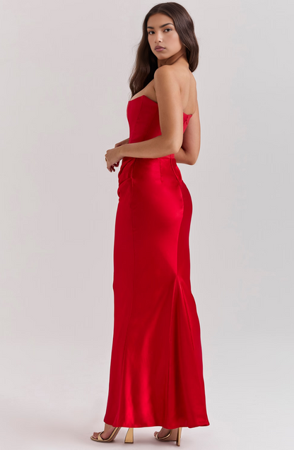 Women's Lace Strapless Evening Maxi Dress — detail view