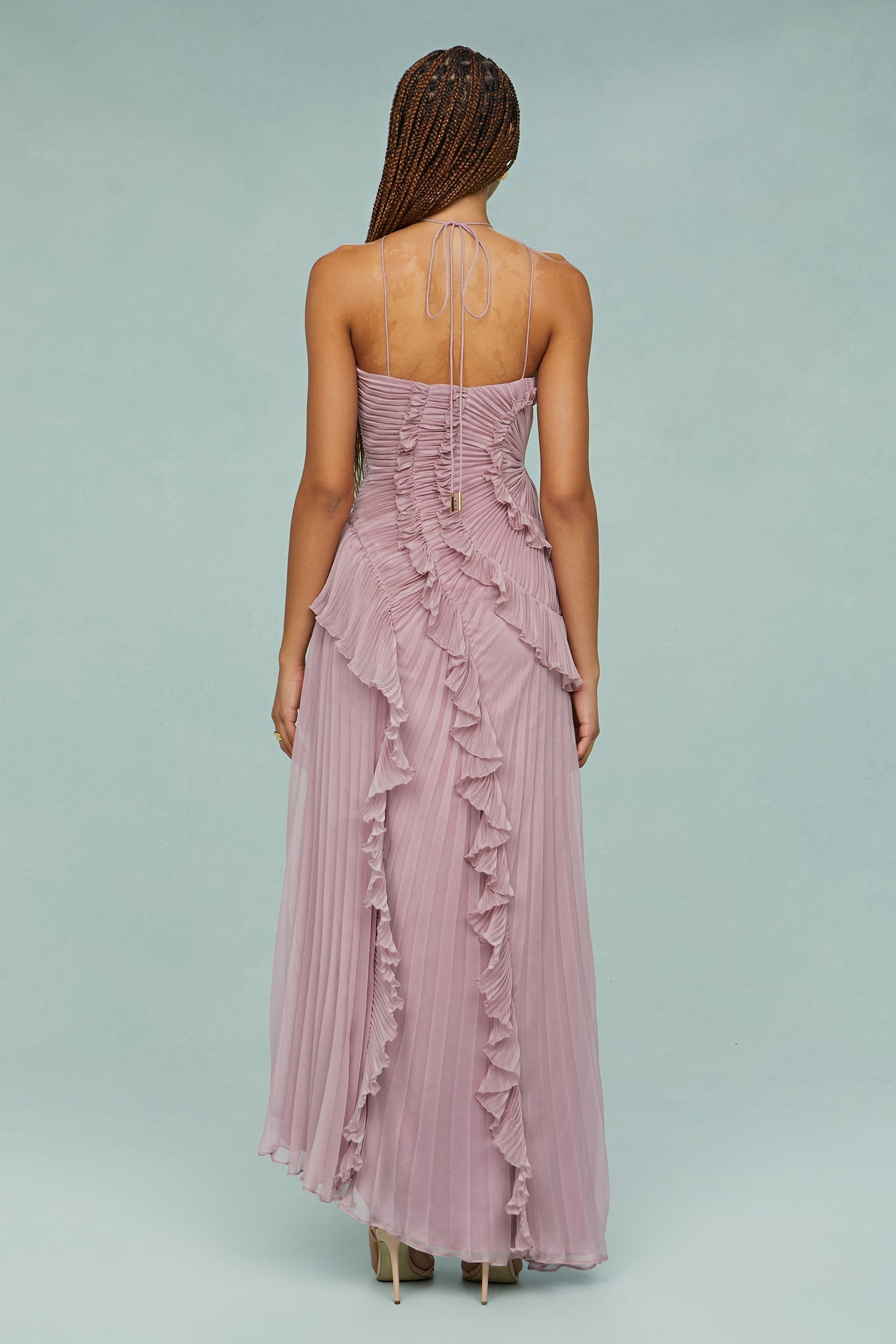 Women's Halter Wedding Guest Midi Dress — side view