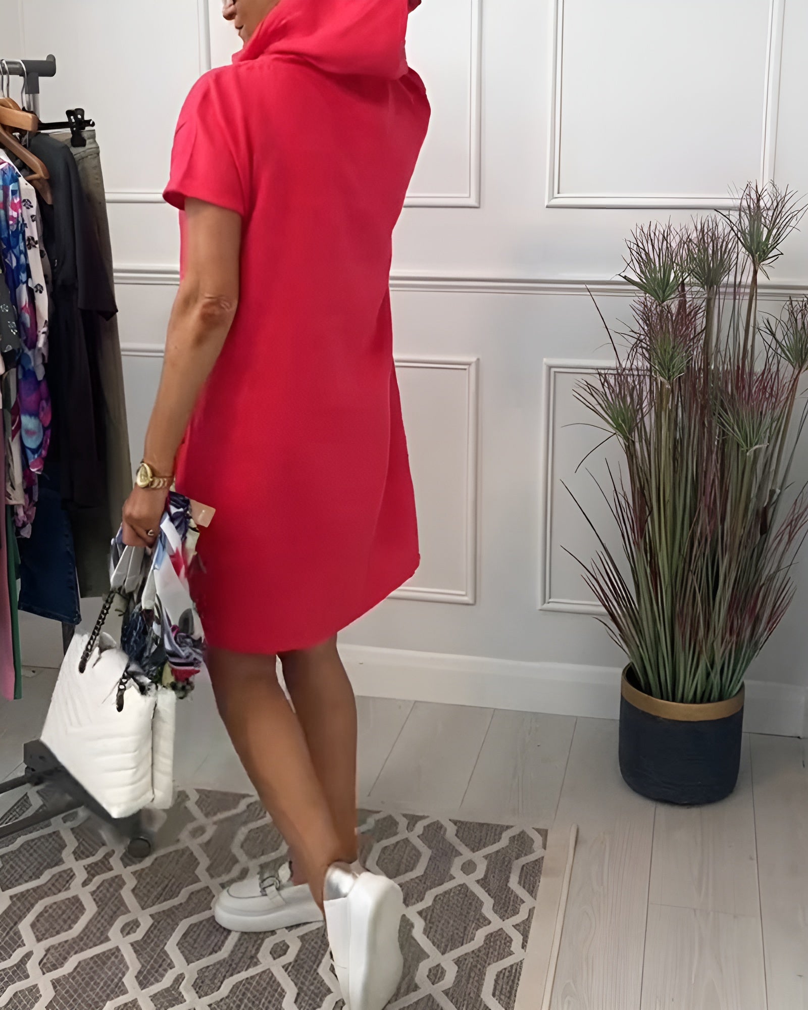 Women's Hooded Casual Everyday Midi Dress — product view