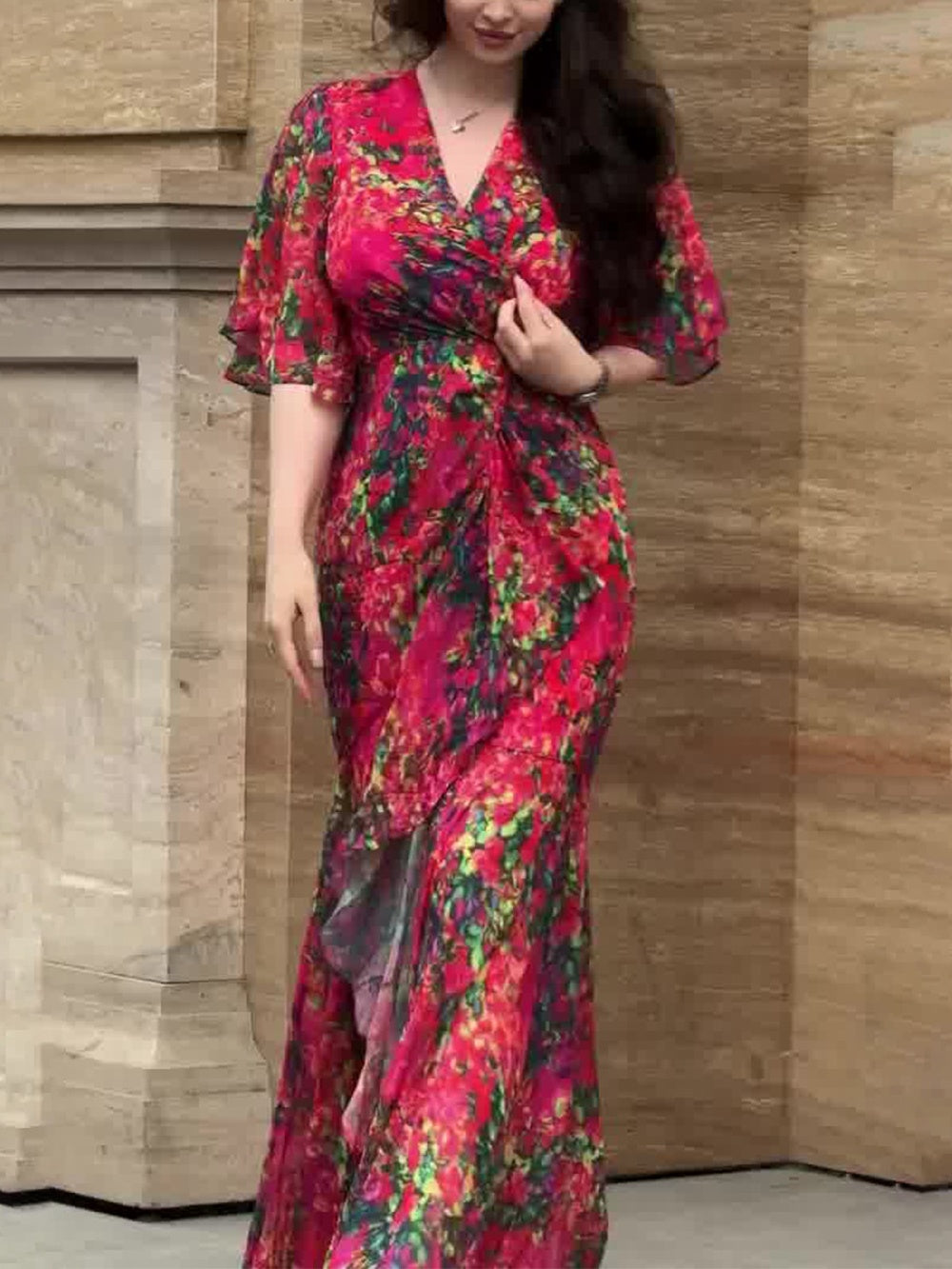 Women's Printed Retro Style Midi Dress — side view