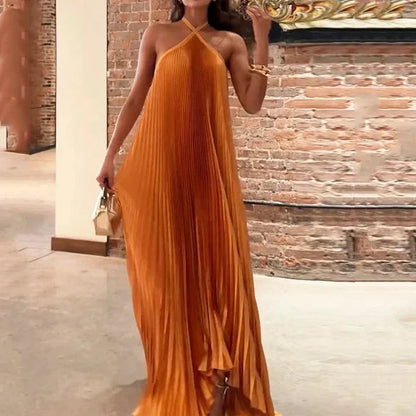 Women's Pleated Halter Wedding Guest Maxi Dress — product view