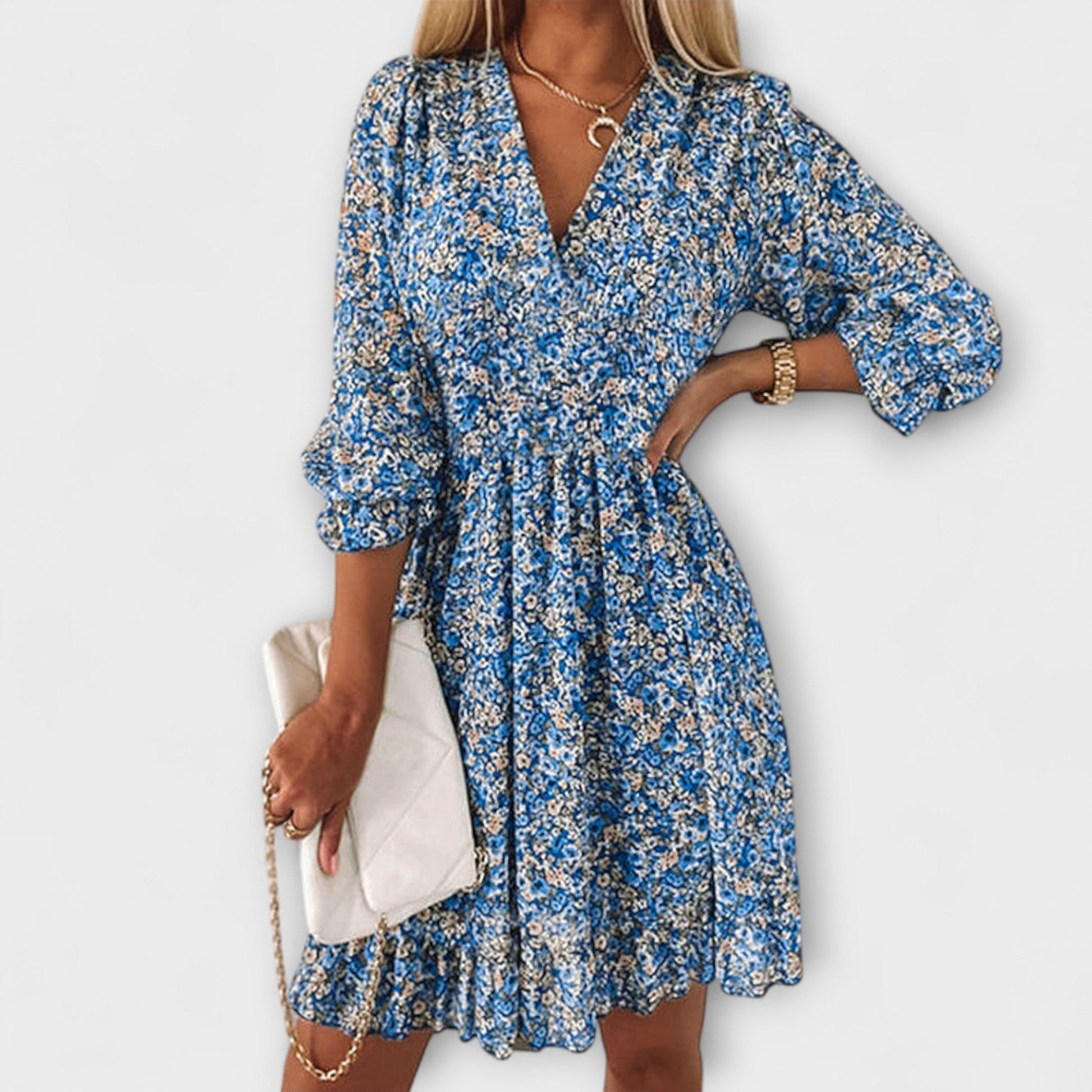 Women's Floral Puff Sleeve Summer Midi Dress — side view