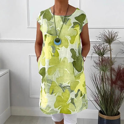 Floral Print Short Sleeve Tunic Dress for Women