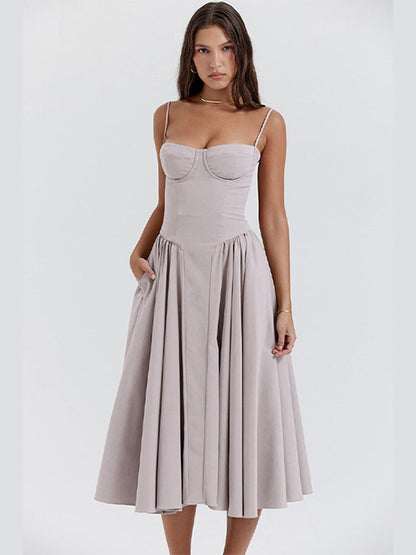 Women's Long Tank Wedding Guest Maxi Dress — front view
