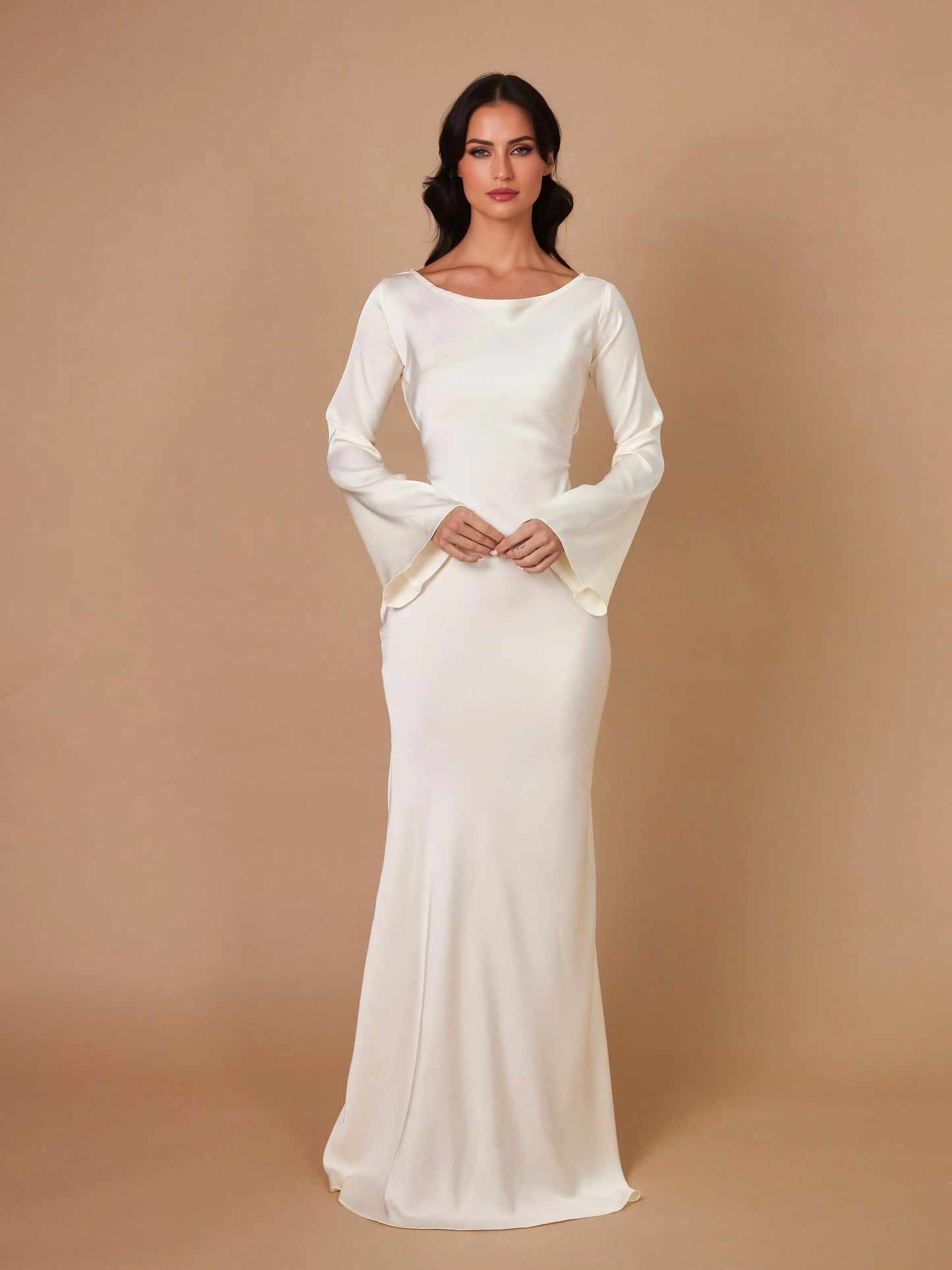 Women's Satin Formal Evening Maxi Dress — front view