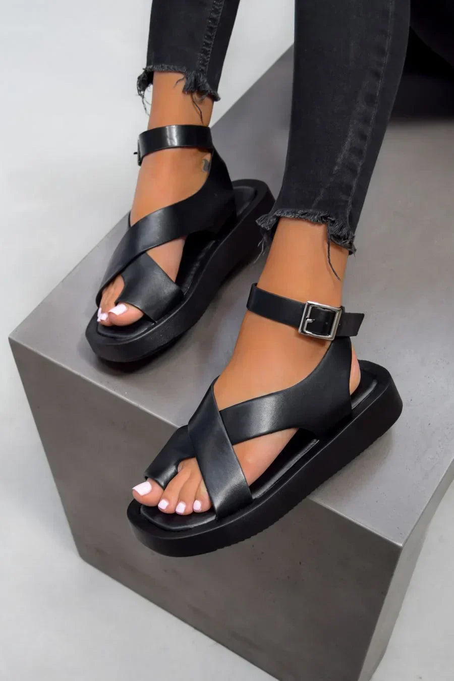Women's Platform Flat Buckle Sandals — side view