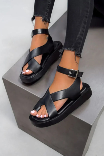 Women's Platform Flat Buckle Sandals — side view