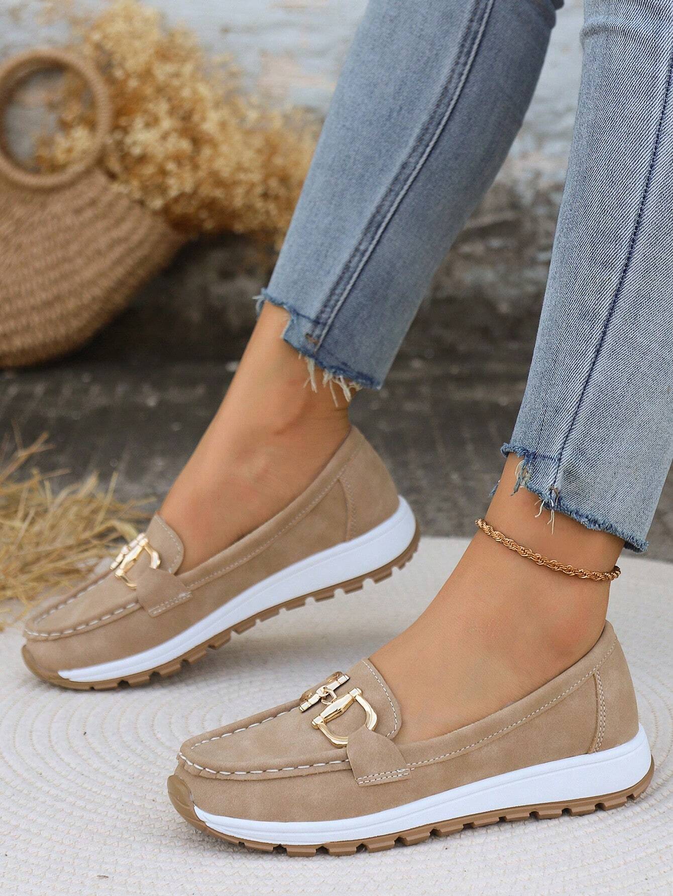 Women's Gold Buckle Comfort Loafers — front view
