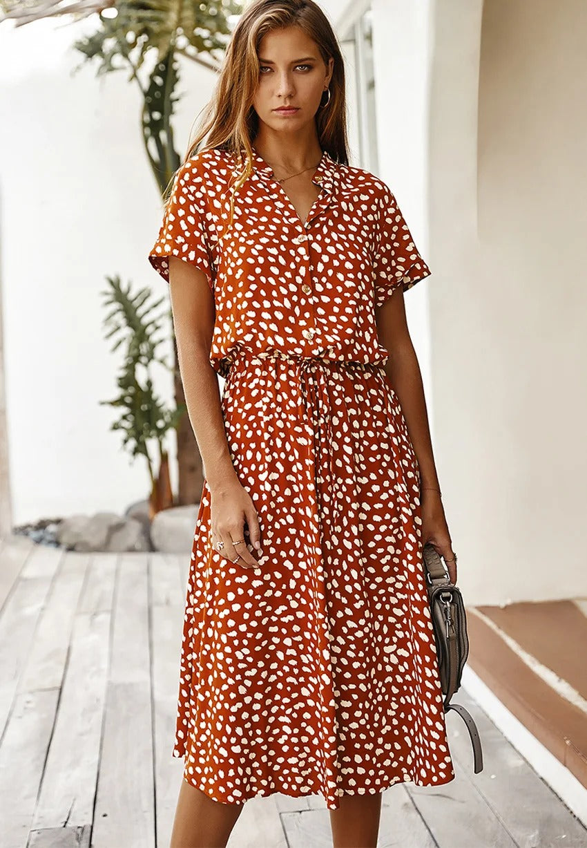 Button-Up Polka Dot Midi Dress for Women — side view