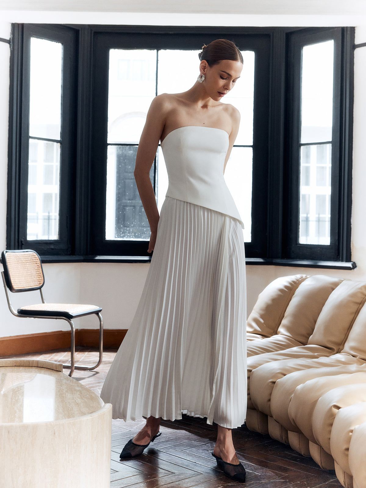 Women's Strapless Pleated Evening Maxi Dress — front view