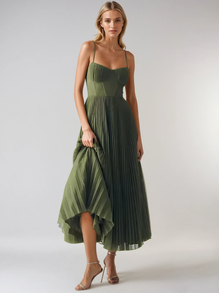 Women's Pleated Evening Maxi Dress — side view