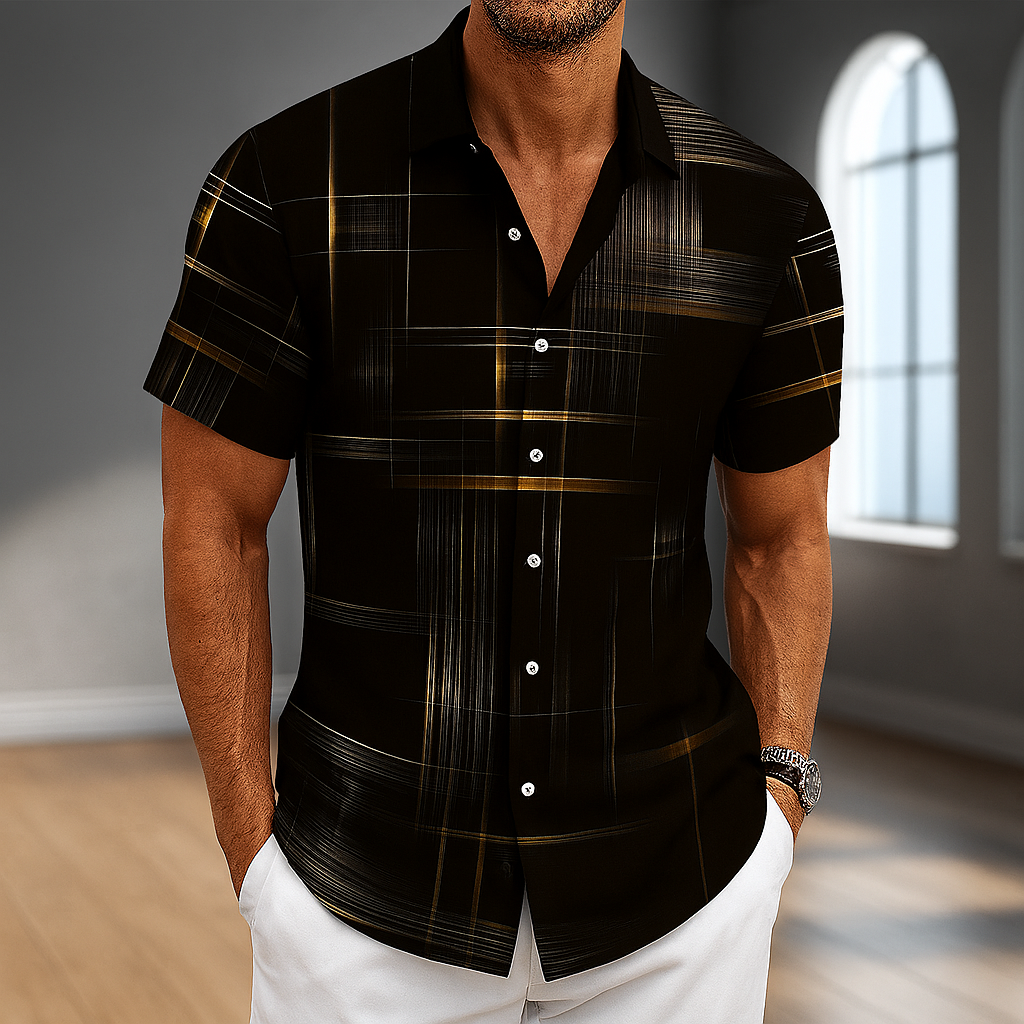 Men's Silk-Blend Grid Print Button-Up Shirt — product view